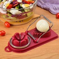 Feliator multifunctional Flippy pentru oua, mozzarela, fructe, 2 forme de feliere, agatatoare, 20 cm, Visiniu