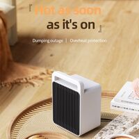 Mini Aeroterma, Flippy, Mini Radiator Electric, Putere 900 W, Buton cu 2 Trepte de Temperatura, Inchidere Automata, cu Maner de Prindere, 15x10.3x21 cm, Alb/ Negru