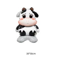 Balon din Folie Metalizata, Flippy, Mini Figurine Animalute, Model Vacuta, Tematica Aniversare, 38x58 cm, Ambalaj Individual, Pai Inclus, Umflare cu Aer sau Heliu, Multicolor