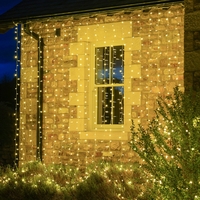 Instalatie Craciun Yoto, Tip Perdea, 2 m x 1 m, 120 LED-uri, Prelungitor 1.5 m, 8 Jocuri de Lumini, Interconectabila, Fir transparent, Interior/Exterior, Alb Cald