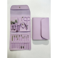 Set 16 Piese de Ingrijire Cosmetica, Flippy, pentru Manichiura, Pedichiura, Fata, Geanta Organizatoare din Piele Ecologica Inclusa, Mov