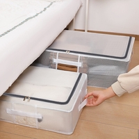 Cutie de Depozitare, Flippy, pentru Haine, Incaltaminte, din Plasa PVC Impermeabila si Manere Laterale, Pliabila, Fermoar Bidirectional, 80 x 47 x 24 cm, Transparenta