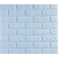 Set 10 Stickere de Perete, Flippy, Autoadezive, 70 x 77 cm, 3.5 mm Grosime, Suprafata Acoperita 5.3 mp, din PVC, Model Caramida, Albastru Deschis