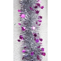 Beteala de Craciun cu LED, Flippy, 2 m, 5 cm Grosime, din PVC, Model cu Stelute, Artificiala, Mov/Argintiu