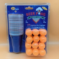 Joc de Baut BEER PONG, Flippy, Set din 24 Mingi de Tenis si 24 Pahare Reutilizabile, Joc Interactiv pentu Adulti, Albastru Portocaliu