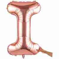 Balon Folie Metalizata Litera I, Flippy, 80 cm, Umflati cu Heliu sau Aer, Ambalaj Individual, Pai inclus, Rose Gold