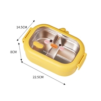 Cutie pentru Pranz sau Gustari, Flippy, cu Doua Compartimente, Model Ratusca, pentru Copii si Adulti, Etansare, PP, Perfect pentru Scoala si Birou, 1000 mL, 22.5x14.5x8 cm, Galben