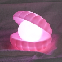 Lampa de Veghe, Flippy, Model Scoica cu Perla, Lumina Calda, 10 x 8.5 cm, Led, Baterii Incluse 3 x LR44, Roz