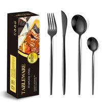 Tacamuri Portugheze, Flippy, Set din 24 de Piese din Otel Inoxidabil, 6 Cutie, 6 Furculite, 6 Linguri de Masa, 6 Linguri pentru Ceai, Negru Cosmic