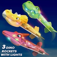 Jucarie pentru Copii, Flippy, Lansator de Rachete cu Piciorul, un Singur Lansator, 3 Rachete Donozauri cu Lumini, 30 cm Inaltime, Model Vulcan, Multicolor