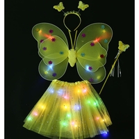 Costum Fluturas cu Aripi Modelabile Luminoase pentru Copii, Flippy, Fusta din Tul cu Lumini, Bagheta si Bentita, 4 piese, Pentru Halloween, Roleplay, Craciun, Carnaval, Paste, Ziua Copilului, Bumbac/Poliester, Marime universala, Galben