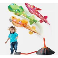 Jucarie pentru Copii, Flippy, Lansator de Rachete cu Piciorul, un Singur Lansator, 3 Rachete Donozauri cu Lumini, 30 cm Inaltime, Model Vulcan, Multicolor