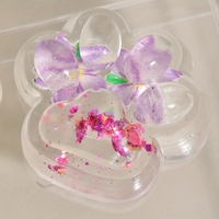 Jucarie Antistres Squishy, Flippy, Labuta de Pisica Pufoasa, cu Revenire Lenta, 7 x 6.5 cm, Model Flori 2, Transparent
