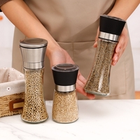 Rasnita Manuala pentru boabe, Flippy, Rasnita pentru Piper Sare Cafea, din Sticla cu Otel inoxidabil, 19.2 x 6.4 cm, volum 200 ml, Transparenta cu Capac din Inox