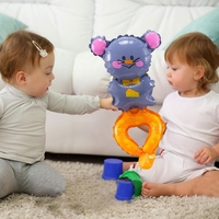 Balon din Folie Metalizata, Flippy, Figurine Animalute, Tip Bratara, Model Soricel, Ambalaj Individual, Pai Inclus, Umflare cu Aer sau Heliu, Gri