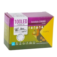 Instalatie de Craciun, Flippy®, Tip Liniara, Fir Negru, 9 m, 100 LED-uri, Interconectabila, Alb Cald