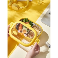 Cutie pentru Pranz sau Gustari, Flippy, cu Doua Compartimente, Model Ratusca, pentru Copii si Adulti, Etansare, PP, Perfect pentru Scoala si Birou, 1000 mL, 22.5x14.5x8 cm, Galben