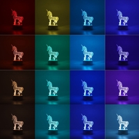 Lampa LED decorativa, Flippy, 3D, Unicorn, cu USB si baterii, 20 cm inaltime, din material acril, lumina multicolora si telecomanda inclusa, alb