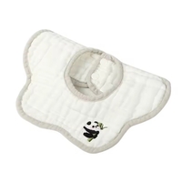 Baveta Tip Floare, Flippy, din Bumbac, pentru Copii 0-12 Luni, Rezistenta la apa, 8 Straturi, Model Tricotat cu Panda, 26 x 29 cm, Alb