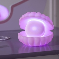 Lampa de Veghe, Flippy, Model Scoica cu Perla, Lumina Calda, 10 x 8.5 cm, Led, Baterii Incluse 3 x LR44, Roz