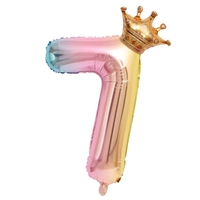 Balon din Folie Metalizata, Flippy, Figurina Cifra Gradient, Tema Aniversare 80 cm, Ambalaj Individual, Pai inclus, Umflare cu Aer sau Heliu, Coronita, Cifra 7
