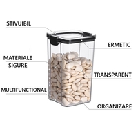 Recipient din Plastic, Flippy, pentru Alimente/Obiecte, Inchidere Ermetica, 10.2 x 18.5 cm, 1300 ml, Transparent