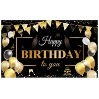 Banner Tip Fundal pentru Poze, Flippy, din Panza, Model Happy Birthday to You, 185 x 110 cm, Sfoara 6 m, Prindere in 4 Colturi, Negru/Auriu