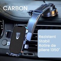 Suport Auto Multifunctional pentru Telefon, Flippy, Suport pentru Navigatie, Rotativ cu Ventuza, cu fixare Geam si Parbriz, 20 x 14 x 11 cm, Albastru Carbon