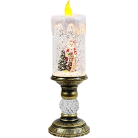 Decoratiune Luminoasa, Flippy, Lampa de Craciun, cu Lumina LED, Ornament Model Sfesnic cu Lumanare Mos Craciun si Bradul, 26x8.5x8.5 cm, Auriu