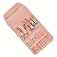 Set 16 Piese de Ingrijire Cosmetica, Flippy, pentru Manichiura, Pedichiura, Fata, Geanta Organizatoare din Piele Ecologica Inclusa, Roz