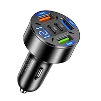 Incarcator Auto 5 in 1, Flippy, 3 x Port USB Fast Charge QC3.1 si 2 x Type C, PD 65W, Negru
