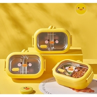 Cutie pentru Pranz sau Gustari, Flippy, cu Doua Compartimente, Model Ratusca, pentru Copii si Adulti, Etansare, PP, Perfect pentru Scoala si Birou, 1000 mL, 22.5x14.5x8 cm, Galben