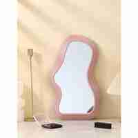Oglinda de Perete, Flippy, Decorativa, pentru Baie, Dormitor, Sufragerie, Model Minimalist, Forma Asimetrica, 40.3x26 cm, Roz