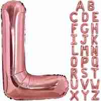 Balon Folie Metalizata Litera L, Flippy, 80 cm, Umflati cu Heliu sau Aer, Ambalaj Individual, Pai inclus, Rose Gold