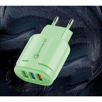 Incarcator Rapid QC3.0, Flippy, 3 Porturi USB, 2.1A, 18W, din ABS, Protectie Supraincalzire, Gama Macarons, Verde