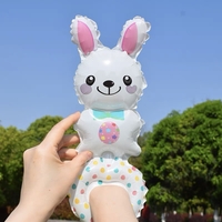 Balon din Folie Metalizata, Flippy, Figurine Animalute, Tip Bratara, Model Iepuras, Ambalaj Individual, Pai Inclus, Umflare cu Aer sau Heliu, Alb