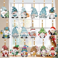 Set 18 Decoratiuni de Craciun din Lemn, Flippy, cu Snur pentru Agatare in Brad, Model Gnomi, Diferite Dimensiuni, Albastru