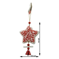 Ornament de brad stea din tweed, Flippy, alb/rosu, lemn, 18 cm