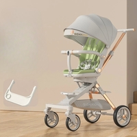 Carucior Sport Flippy 3in1, 6-36 Luni, Pliabil, Tavita pentru Masa, Pat de Dormit, Centura de Siguranta, Roti 360 Grade, Reversibil, Parasolar, Maner Reglabil, 64 x 35 x 100 cm, Gri/Verde