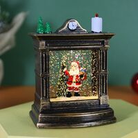 Decoratiune de Craciun tip Semineu / Ceas, Flippy, Glob de Cristal cu Fulgi de Zapada, Model Mos Craciun, Iluminare LED, 11.5 x 8.5 x 6.5 cm, Carcasa Vintage Bronze, Transparent