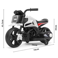 Motocicleta Electrica cu 2 Roti Mari si 2 Roti Ajutatoare, Flippy, Acumulator Incarcare, Anti-Rasturnare, Lumini, Muzica, Motor:380, Baterie 6V4.5, 41.5x70x34 cm, 4.5 Kg, 3 Ani+, Alb Negru