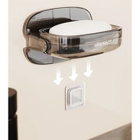 Savoniera cu Suport 2 in 1, Flippy, Pentru Perete sau Blat, PET, Scurgere Optima, GriTransparent