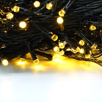 Instalatie de Craciun liniara Yoto, 17 m, din care 1 m cablu priza 220V, 200 LED, 8 jocuri de lumini, beculet in 6 colturi, pentru interior, controler, fir negru, alb cald