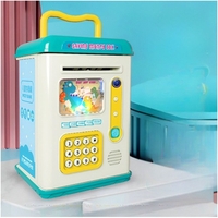 Set Pusculita pentru Copii, Flippy, Tip ATM, Parola cu Amprenta, 13.5 x 11.5 x 20 cm, Albastru