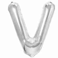 Balon Folie Metalizata Litera V, Flippy, 80 cm, Umflati cu Heliu sau Aer, Ambalaj Individual, Pai inclus, Argintiu