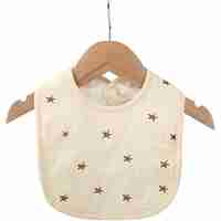 Baveta in Forma de U, Flippy, din Bumbac, pentru Copii 0-12 Luni, Rezistenta la Apa, cu Capse, Model cu Stelute,  21x30 cm, Crem