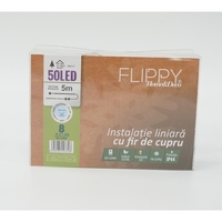 Instalatie Liniara de Craciun, 15 m, 150 Led-uri, Alb Rece, 8 jocuri de lumini, Transformator, Interconectabila, Prelungitor 5 m inclus, Fir Cupru, Flippy