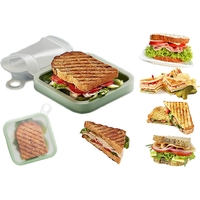 Caserola pentru sandwich Flippy, din silicon si polipropilena, portabil, usor de curatat, capac anti-scurgere, reutilizabil, 15.5 x 15.5 x 2.5 cm, verde