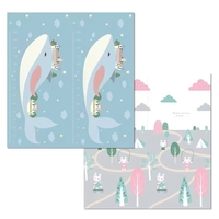 Covoras pentru Copii, Flippy, cu 2 Fete, Model Balene/Iepurasi, din XPE+PE, Impermeabil, Antiderapant, Protectie Termica, +3 Luni, Pliabil, 150 x 200 x 1.5 cm, Multicolor