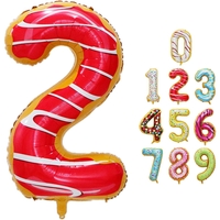 Balon din Folie Metalizata Flippy, Figurina Cifra, Imprimeu Gogosi, Tema Aniversare 100 cm, Ambalaj Individual, Pai inclus, Umflare cu Aer sau Heliu, Multicolor, Cifra 2